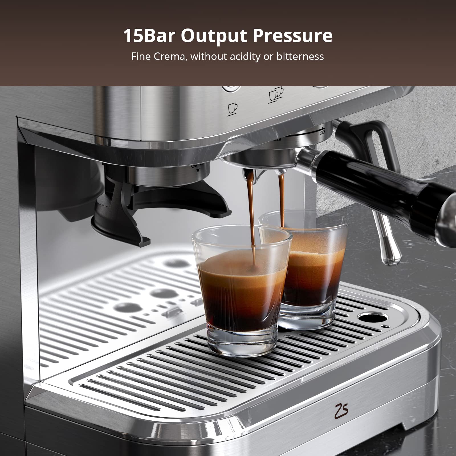 Zstar Espresso Machine with Milk Frother, 15 Bar Professional Coffee Maker with Grinder, Italian ULKA Pump, 2.5L Removable Water Tank, Coffee Machine for Cappuccino Latte, Gift for Mom