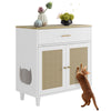 MegaChoice Hidden Cat Litter Box Enclosure Furniture, 31.5'' Wooden Dog Proof Cat Litter Box Enclosure Cabinet with Drawer and 2 Sisal Doors, Corner Kitten Cats Cabinet White