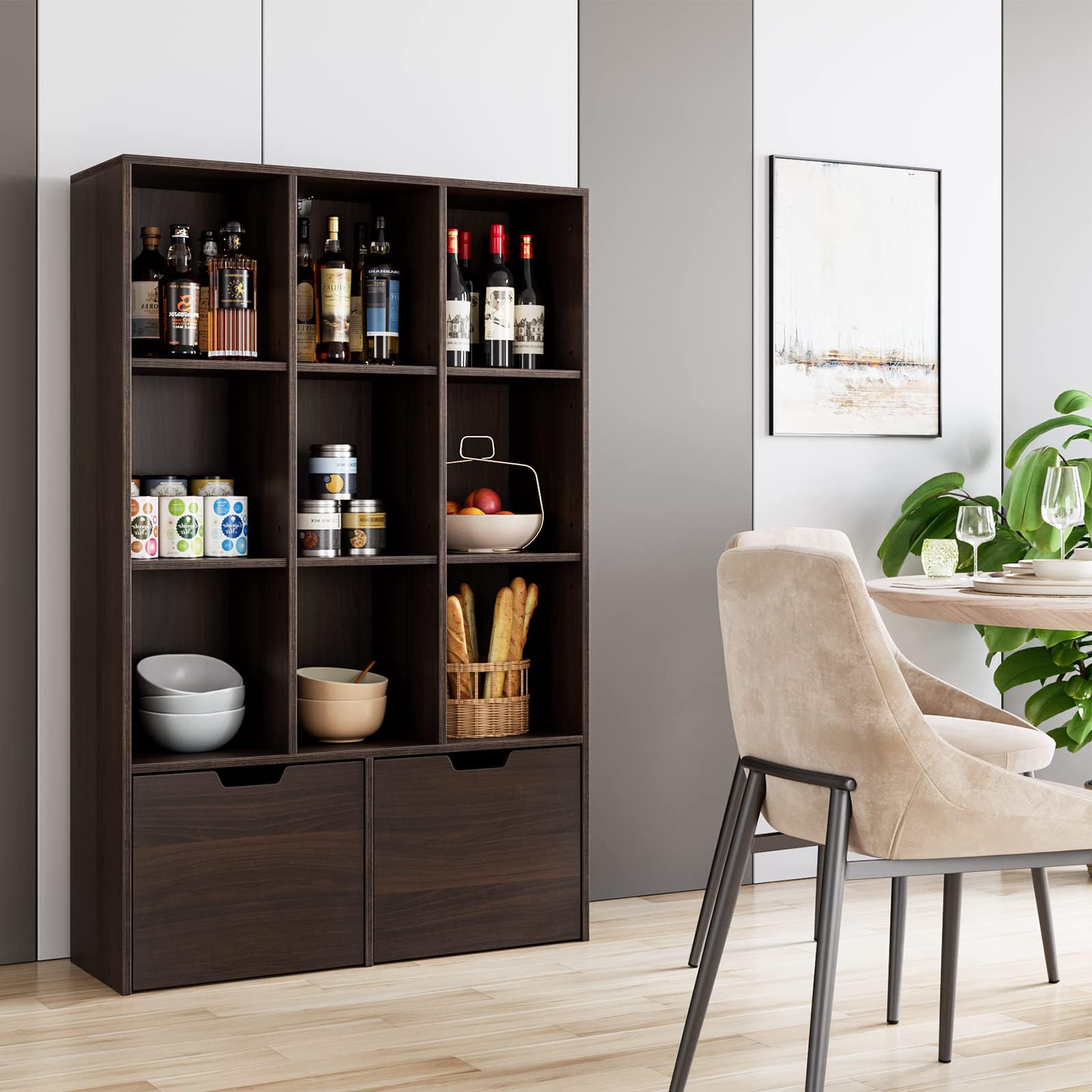 GarveeHome Bookshelf, Modern Bookcase Storage Cabinet with Drawers and 9 Cube, Free Standing Storage Organizer Book Shelves in Living Room/Home/Office