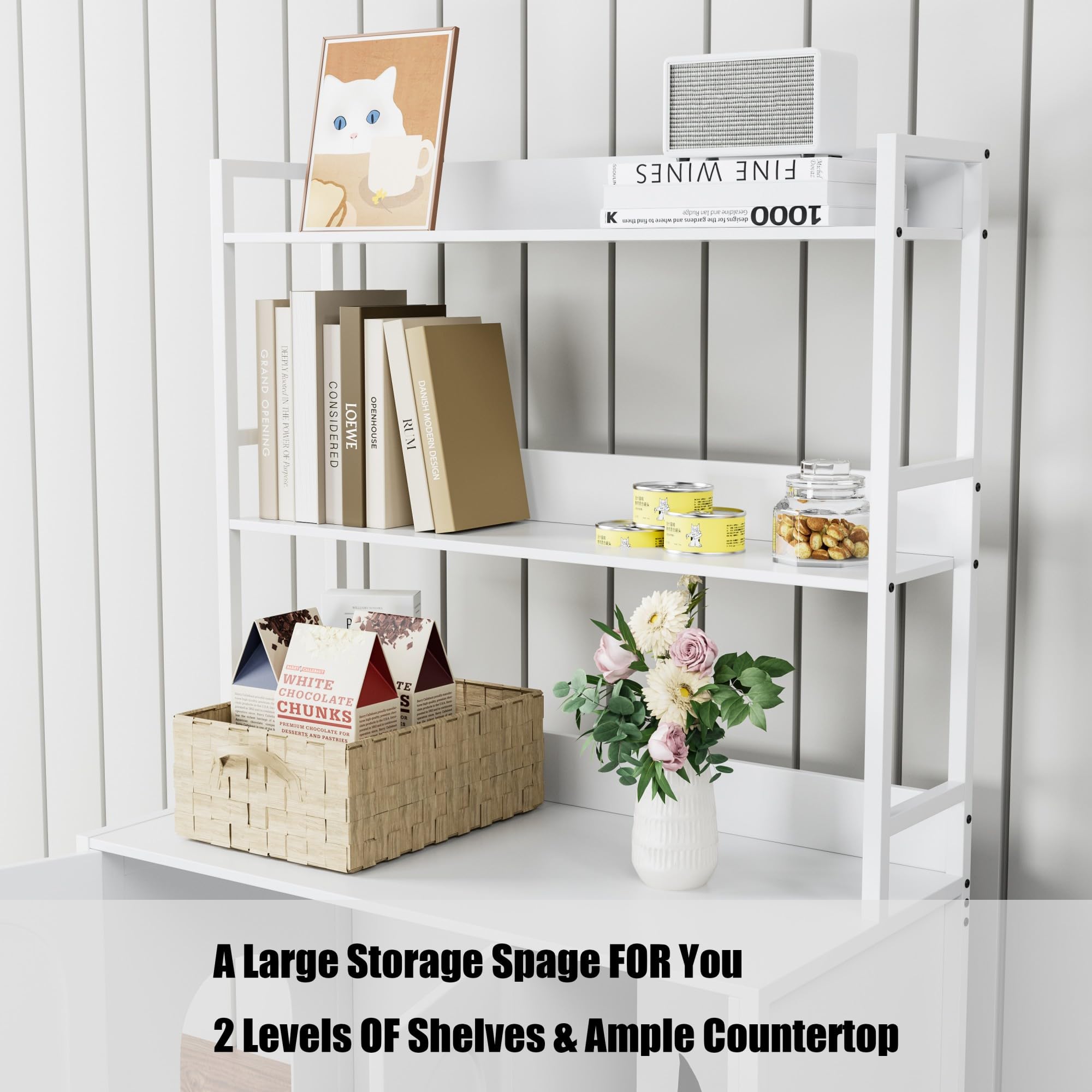 Large Litter Box Enclosure with Shelves, 52'' Hidden Cat Kitty Litter Furniture Corner Cats Bookshelf for Living Room, Bedroom, Cat Box Enclosure Cabinet with Scratch Pad White