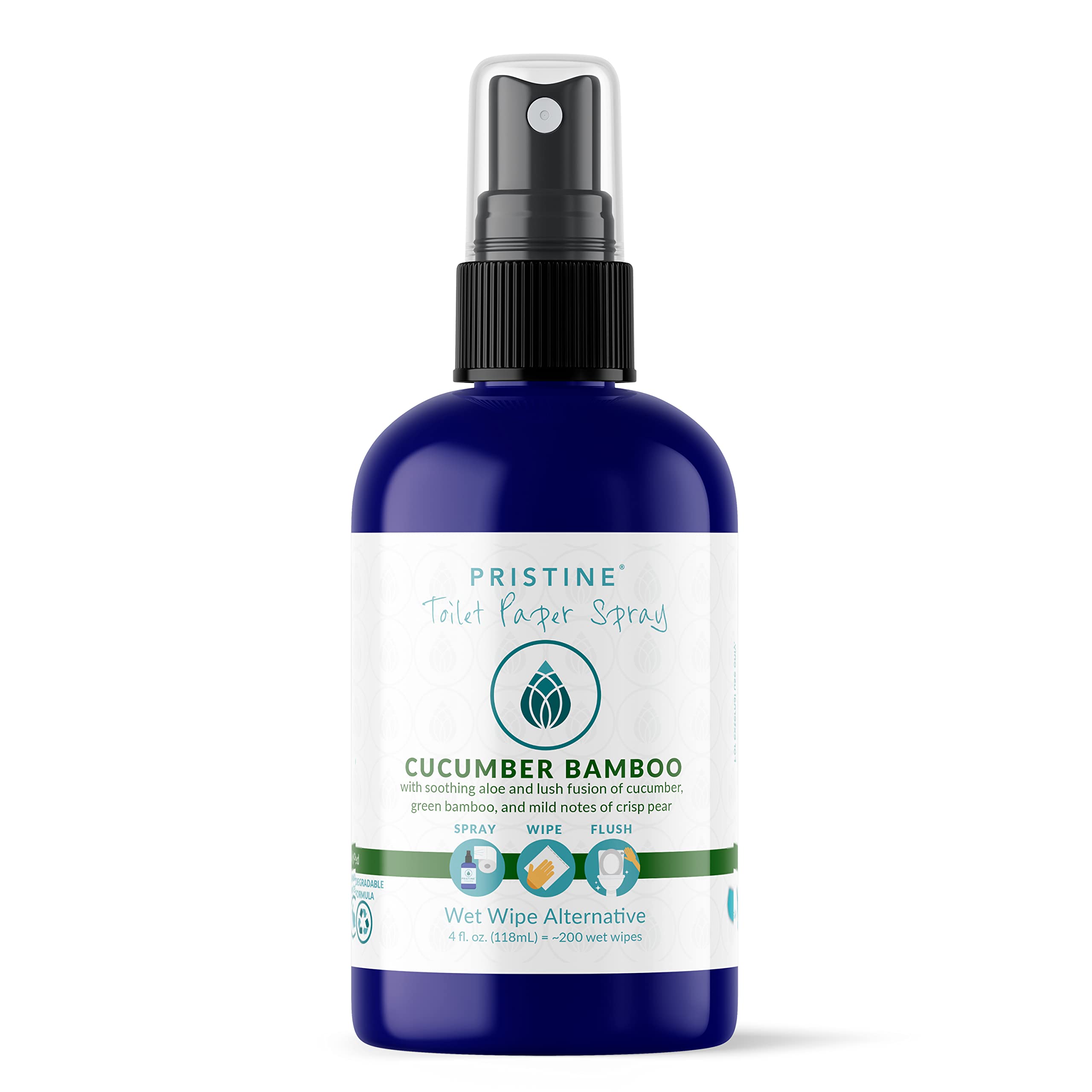 Pristine Toilet Paper Spray: As Seen on Shark Tank, the More Natural Alternative to Flushable Wet Wipes & Personal Cleansing Wipes, Spray Dry Toilet Paper to Create a Flushable Wipe - Cucumber Bamboo