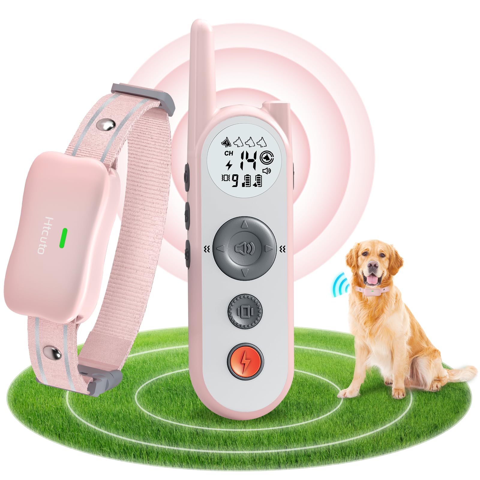 Htcuto Wireless Dog Fence System - 3500ft Range, 6000ft Remote Training Collar 2-in-1, Rechargeable, IPX7 Waterproof, 3 Modes (Beep, Vibration, Shock), Keypad Lock, LED Light for 10-130lbs Dogs