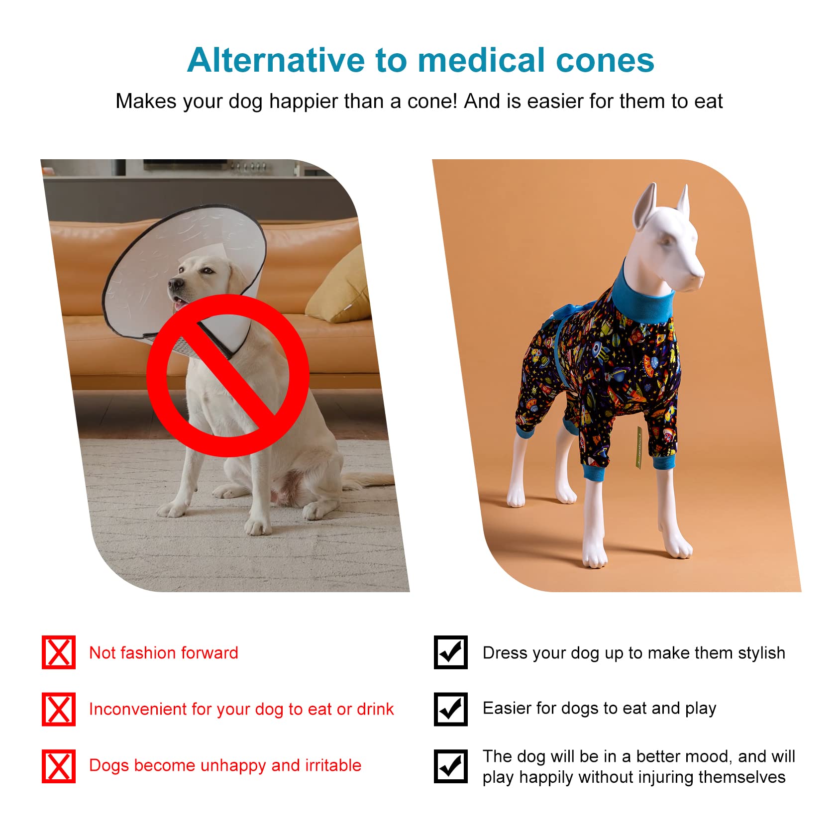 LovinPet Pitbull Onesie - Large Dog Pajamas, Post Surgery Recovery Shirt, Stretchy Fabric, Aim for the Moon Flannel Navy Print, Anti Licking, Easy to Wear Girl or Boy Dog Jammies, Pitbull Clothes, 2XL