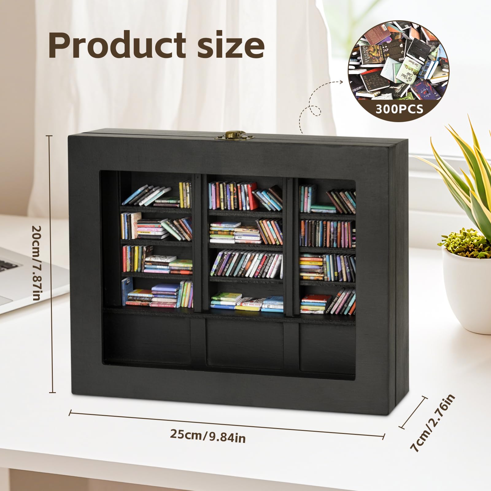 SIHPTO Anxiety Mini Bookshelf with 300pcs Mini Books，Small Bookshelf for Book Lovers, Miniature Book Library Doll House Decoration,Stress-Relieving Gifts for Family and Friends