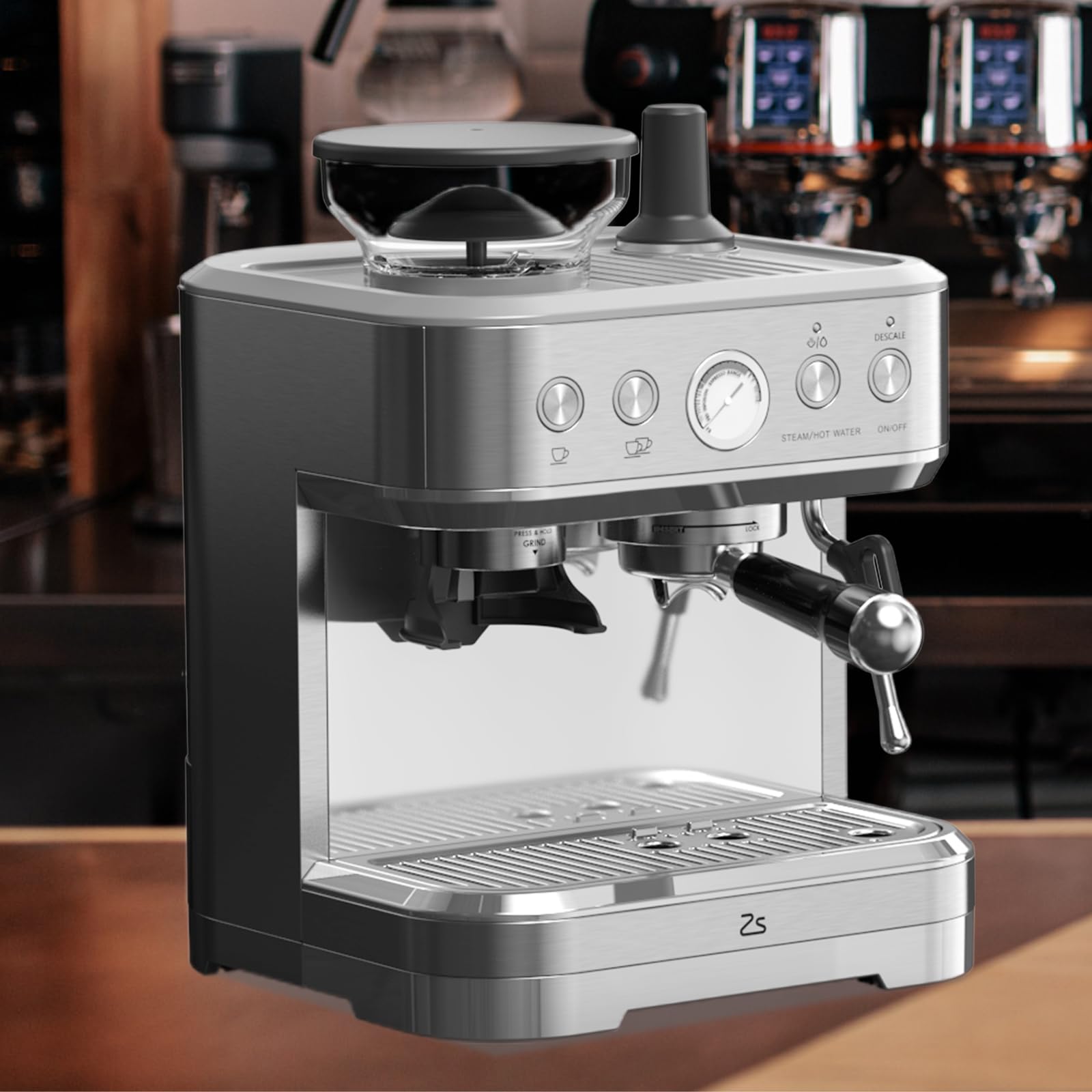Zstar Espresso Machine with Milk Frother, 15 Bar Professional Coffee Maker with Grinder, Italian ULKA Pump, 2.5L Removable Water Tank, Coffee Machine for Cappuccino Latte, Gift for Mom