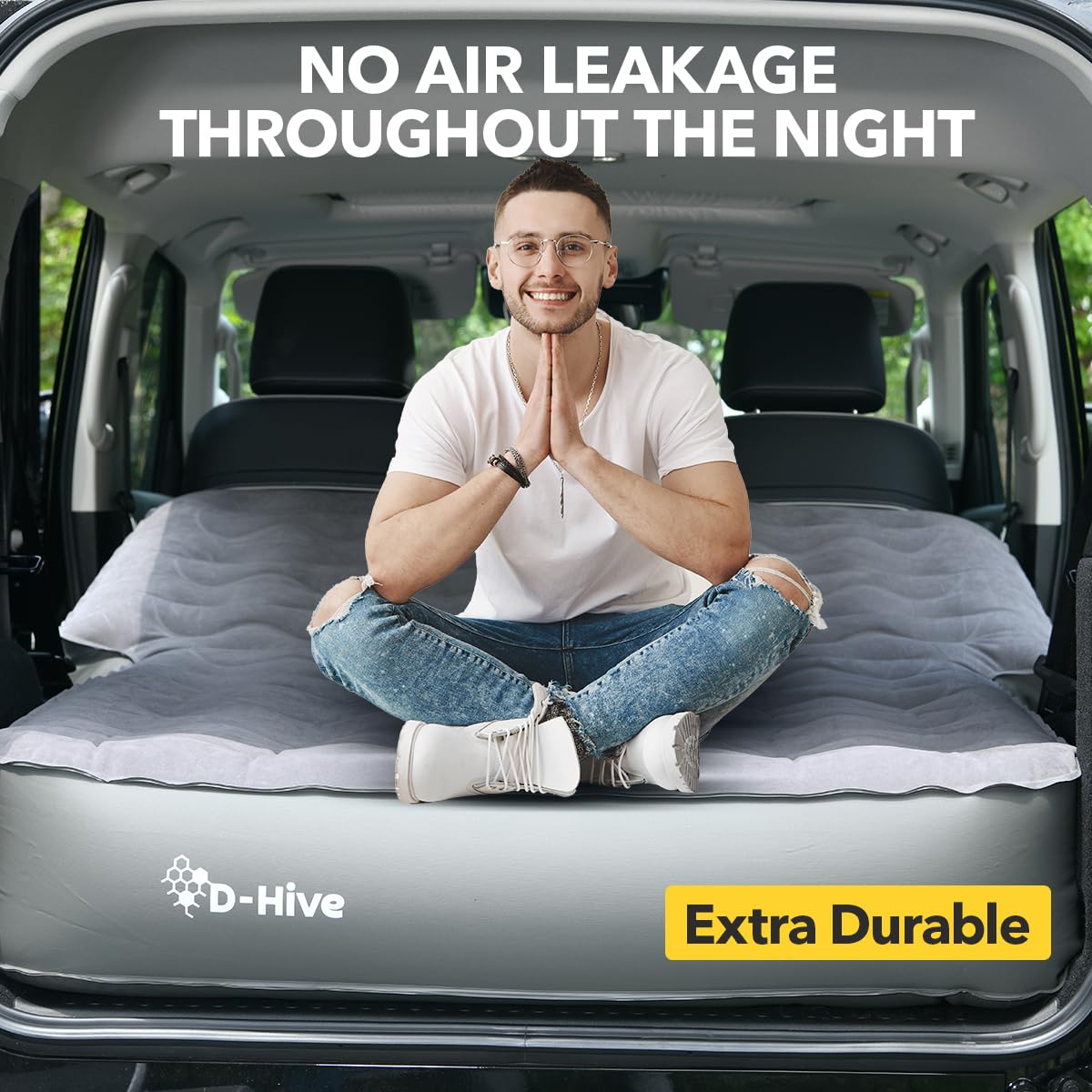 D-Hive SUV Air Mattress, Ultra-Thick Material Extra-High Car Air Mattress, SUV Mattress for Toyota 4runner, Car Mattress w/Built-in Pump Inflatable Car Air Mattress Grey