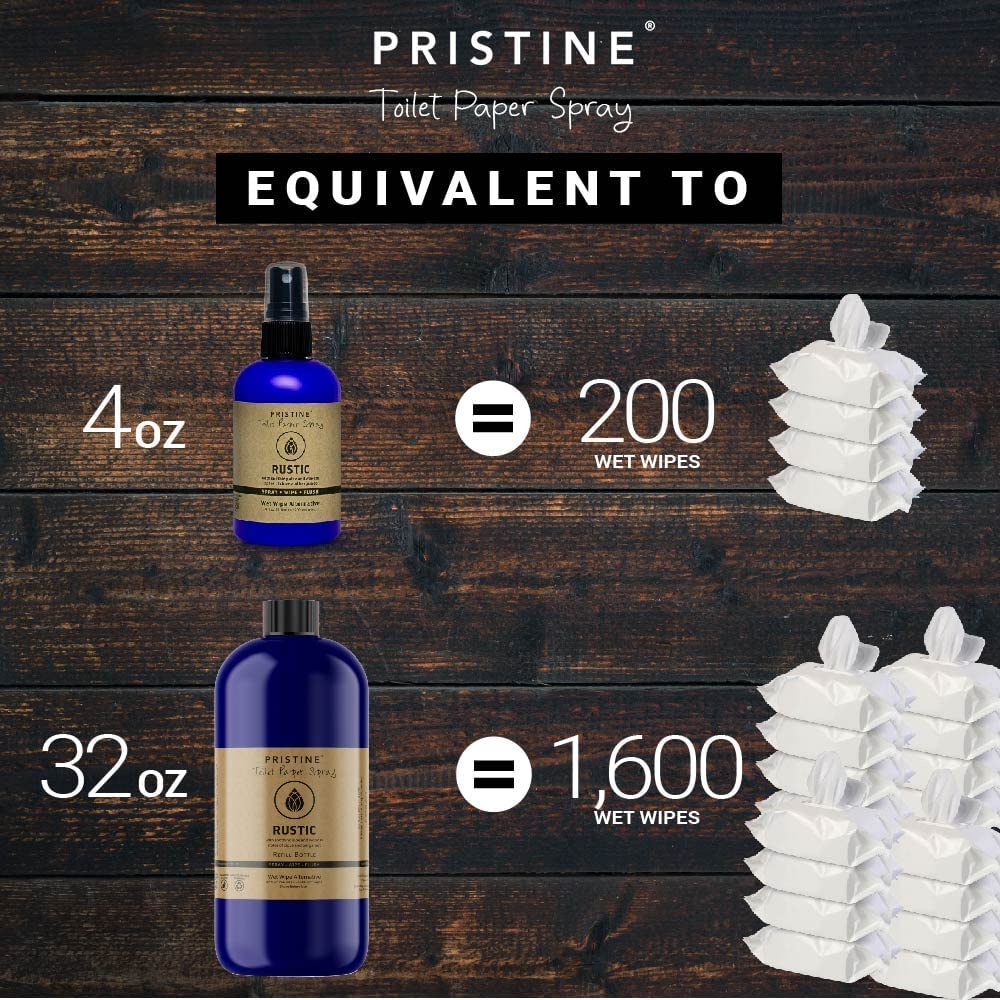 Pristine Toilet Paper Spray: As Seen on Shark Tank, the More Natural Alternative to Flushable Wet Wipes & Personal Cleansing Wipes, Spray Dry Toilet Paper to Create a Flushable Wipe - Rustic Bergamot