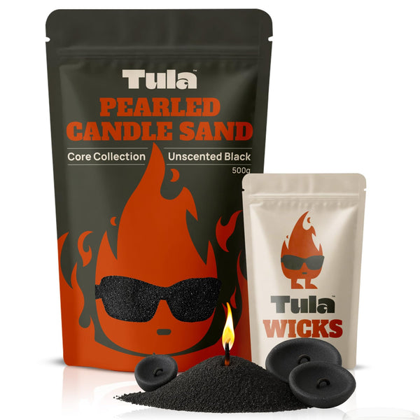 Tula Pearled Candle – 18 oz Pearled Candles Sand and 20 Wicks Kit – Plant-Based Pearled Wax – No Paraffin and Pet-Friendly – Unscented Refillable Candle Pearls – Long-Lasting Black Sand Refill