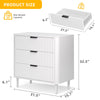 DWVO Fluted 3 Drawer Dresser, 32.5 Wider Modern Dressers Chest of Drawers with Solid Wood Legs, Wood Storage Dresser Organizer for Dorms, Flats, Living Rooms, Hallways, White