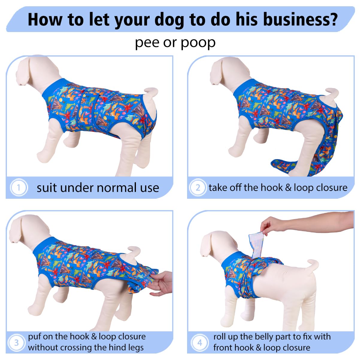 PetWarm Dog Spay Recovery Suit, Surgery Suit for Dogs, Onesie for Dogs, Anti-Licking Dog Surgical Recovery Pajamas, Bodysuit for Abdominal Affected Areas Sensitive Skin Areas, Zoo Pattern, Blue, XS