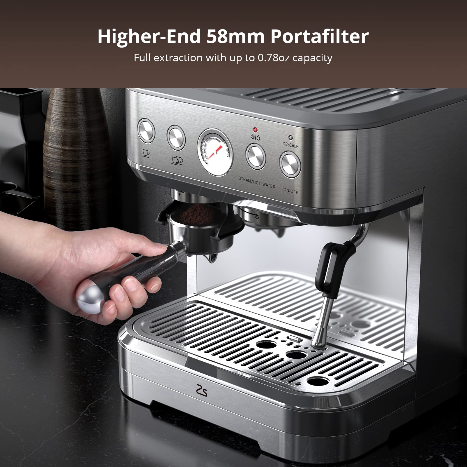 Zstar Espresso Machine with Milk Frother, 15 Bar Professional Coffee Maker with Grinder, Italian ULKA Pump, 2.5L Removable Water Tank, Coffee Machine for Cappuccino Latte, Gift for Mom