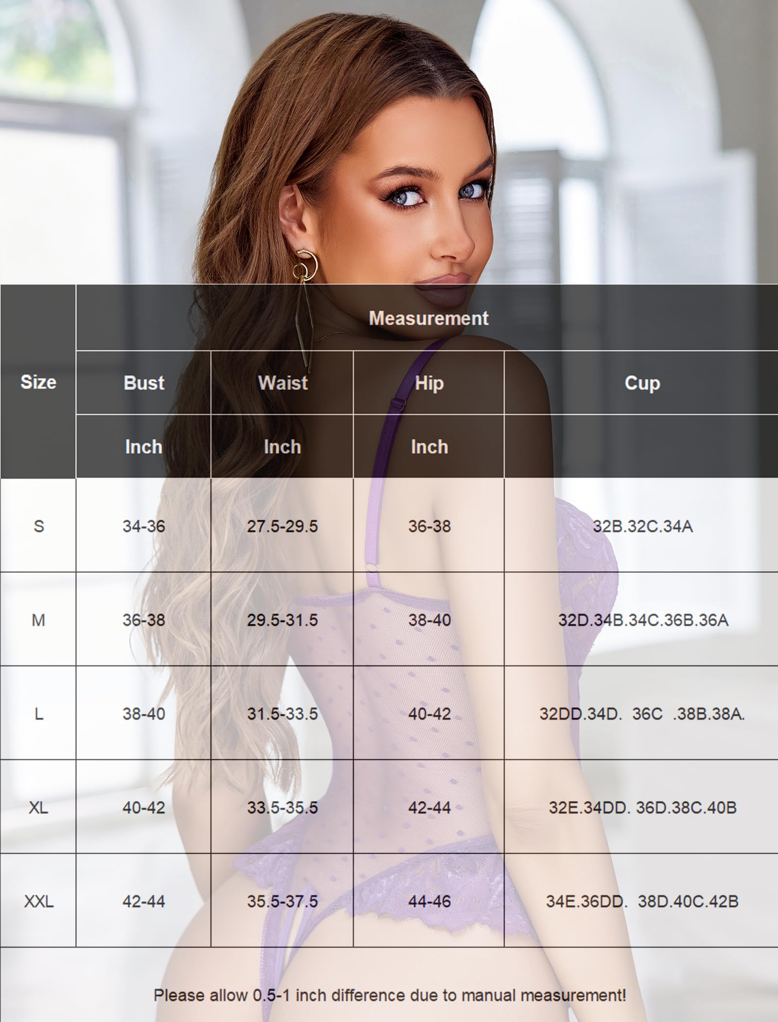 Avidlove Sexy Ligerie for Women Lace Bodysuit Teddy Lingerie Women Babydoll Nightgown Purple M