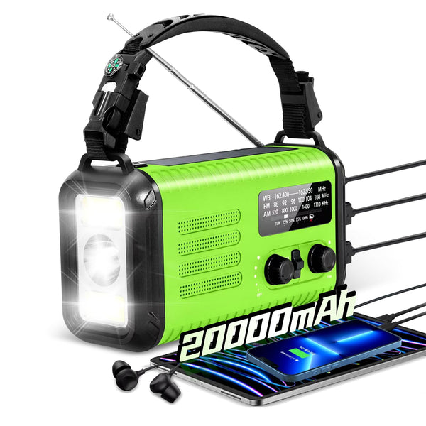 20000mAh / 74000mWh Emergency Crank Radio, NOAA/AM/FM Portable Weather Radio, Solar Hand Crank Radio, Battery Powered with USB Phone Charger, Flashlight Reading Lamp & SOS for Survival Camping