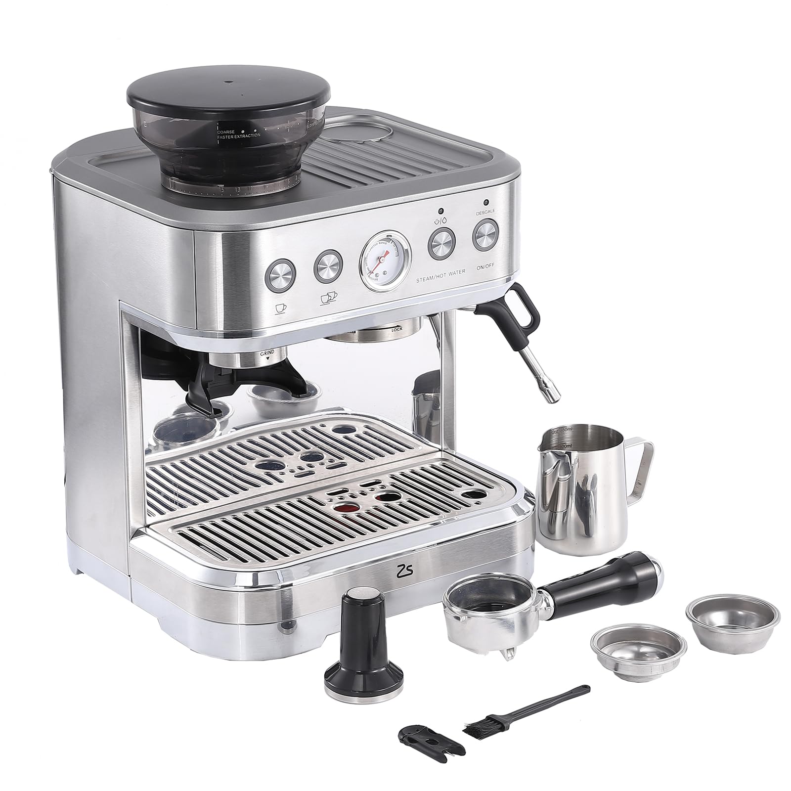 Zstar Espresso Machine with Milk Frother, 15 Bar Professional Coffee Maker with Grinder, Italian ULKA Pump, 2.5L Removable Water Tank, Coffee Machine for Cappuccino Latte, Gift for Mom
