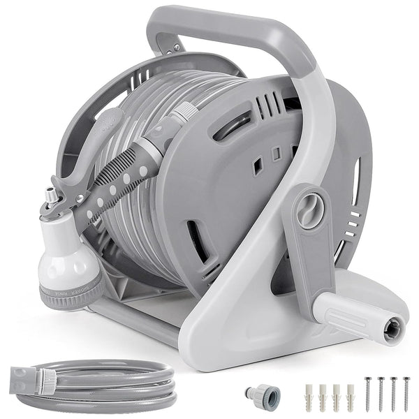 Flora Guard Garden Hose Holder With 1/2 Inch 65Ft Freeze-resistant UV Software, Hose Reels Wall Mount, Removable Hose Reel, 3/4 