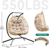YITAHOME Double Hanging Egg Swing Chair Patio Love Seats 2 Person Couple Wicker Rattan Chair Outdoor Egg Chair with Cushions 550lbs for Patio, Poolside, Balcony,Round Khaki