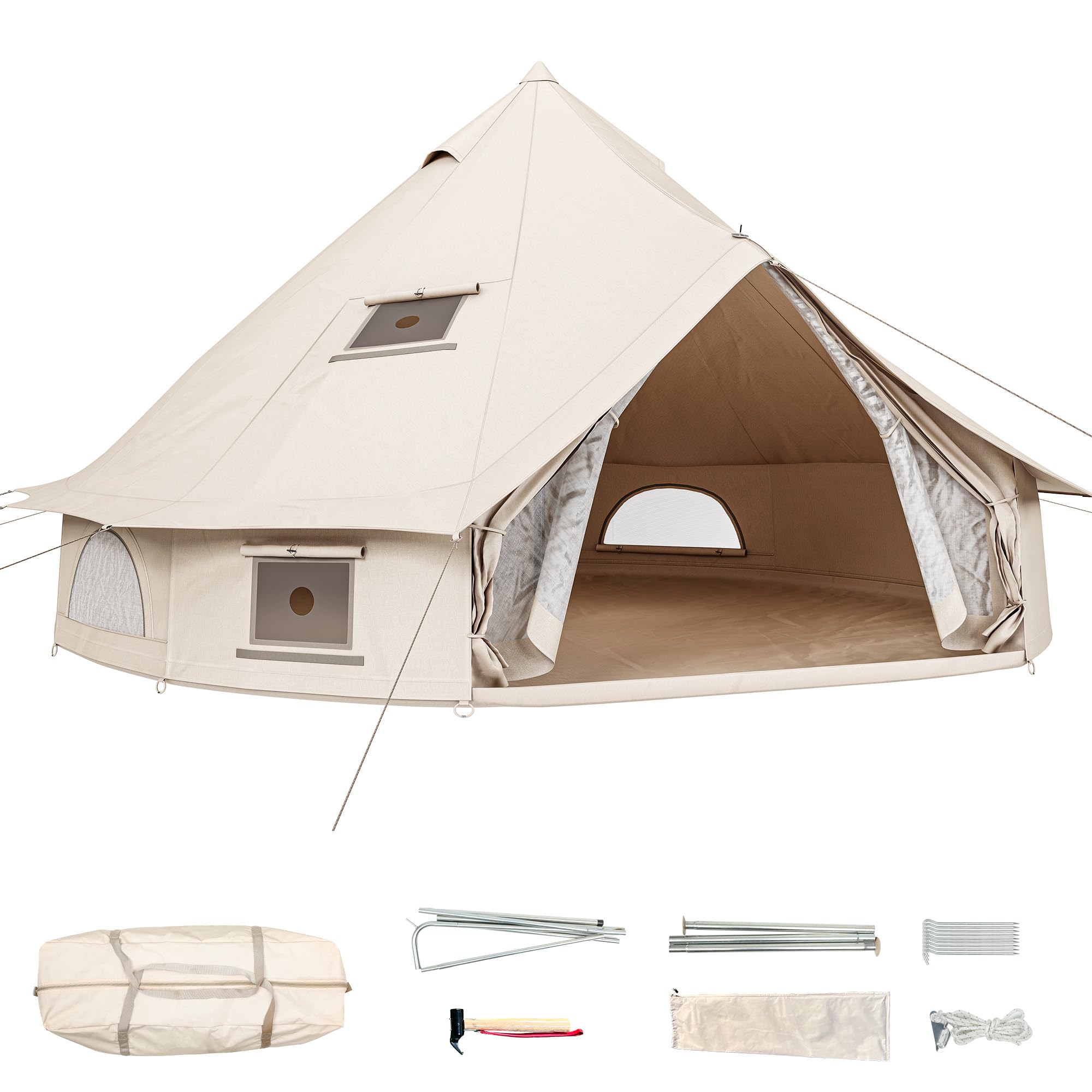 YITAHOME Canvas Bell Tent Cotton Canvas Yurt Tent 4 Season Waterproof Glamping Tents w/Stove Jack for Family Camping Outdoor Hunting Party (6M/20FT)