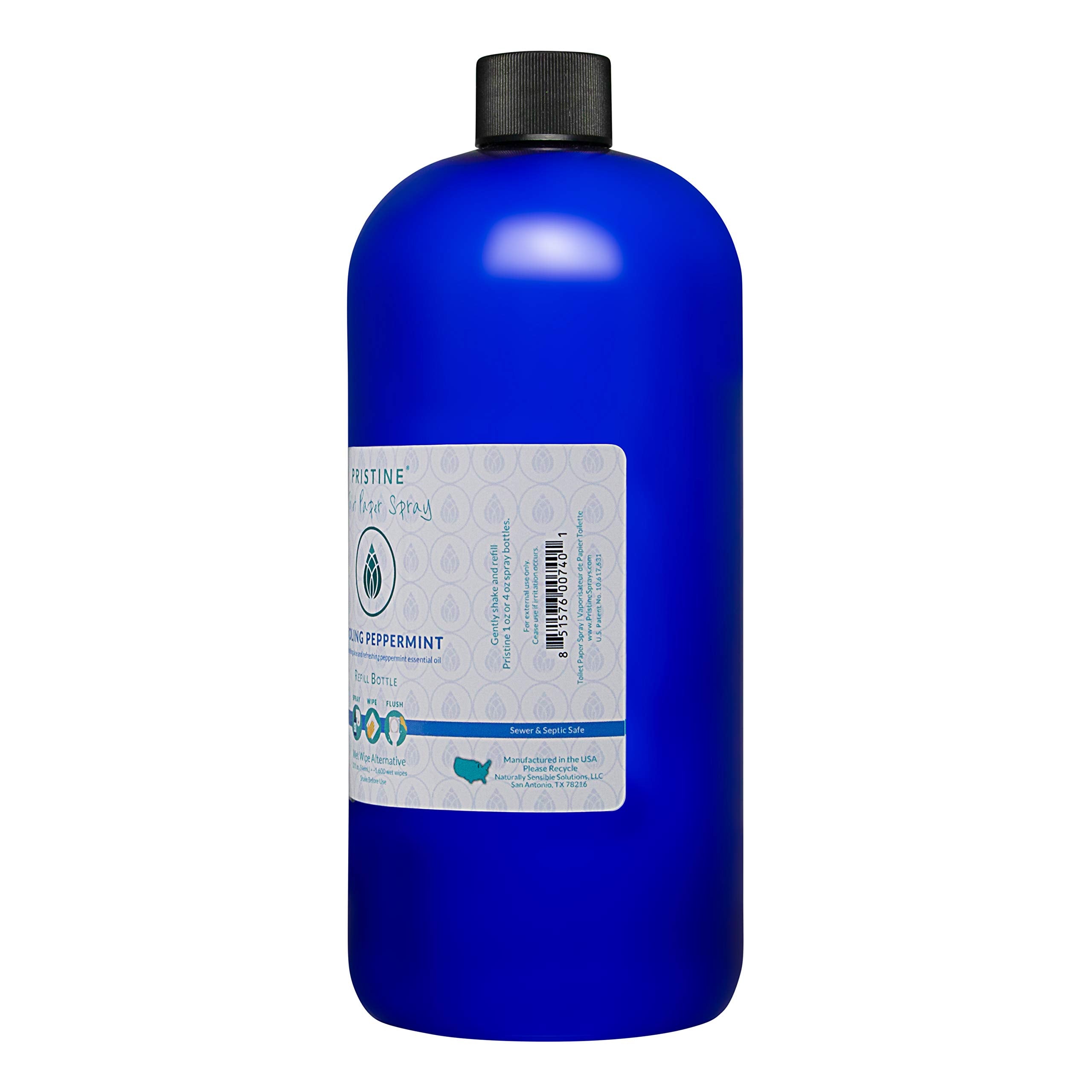 Pristine Toilet Paper Spray: As Seen on Shark Tank, the More Natural Alternative to Flushable Wet Wipes & Personal Cleansing Wipes, Spray Dry Toilet Paper to Create a Flushable Wipe - Peppermint