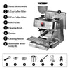 Espresso Coffee Machine, 20 Bar Professional Coffee Maker with Grinder and Milk Frother Steam Wand, 2.8L Water Tank, 15 Grinding Setting Espresso Cappuccino/Latte Machine for Home