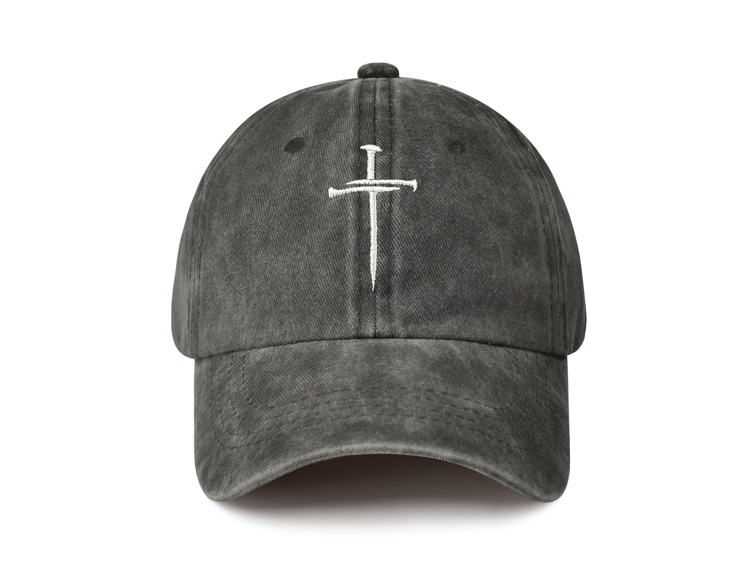 Hepandy Embroidered Three Nails Cross for Toddler, Christian Gifts for Boy Girl, Kids Washed Black Baseball Cap, Child Adjustable Dad Hat