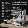 ACONEE Espresso Coffee Maker, 15 Bar Professional Espresso Coffee Maker with Built in Grinder, LED Display, Self-Clean, Barista Coffee Machine Kit, Latte Machines for Home Barista, Office, Grey