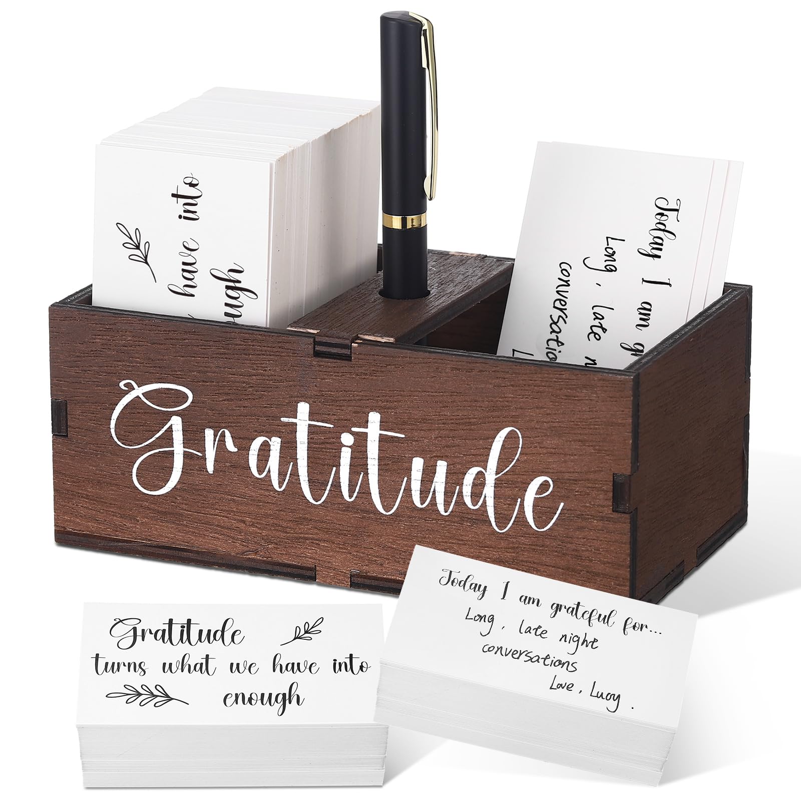 Clabby Gratitude Jar Gifts Include 200 Cards 1 Pen 1 Blessing Jar Wood Box Practice Thankful Appreciation Gratitude Note Cards Kit for Families Friends Employee Going Away Coworkers(Dark Brown)