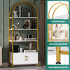 GarveeHome Gold Bookshelf, Arched Book Shelf with Studry Metal Frame and Quality Board, Modern Bookcase with 4-Tier Open Shelves for Living Room, Bookshelf with Doors Storage,71.5