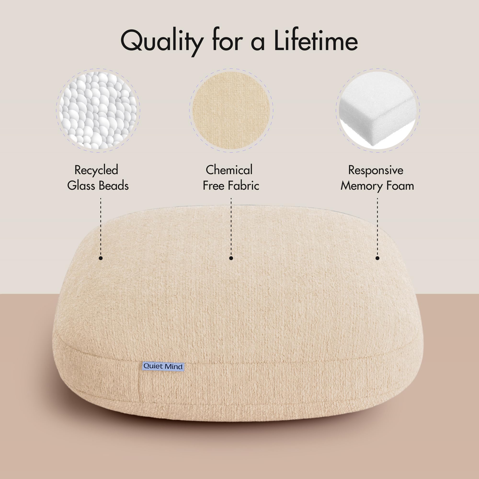 Quiet Mind Weighted Pillow for Adults 9 Lbs - Get Better Sleep - Sustainably Made and Chemical Free - Machine Washable (Medium, Cashew)