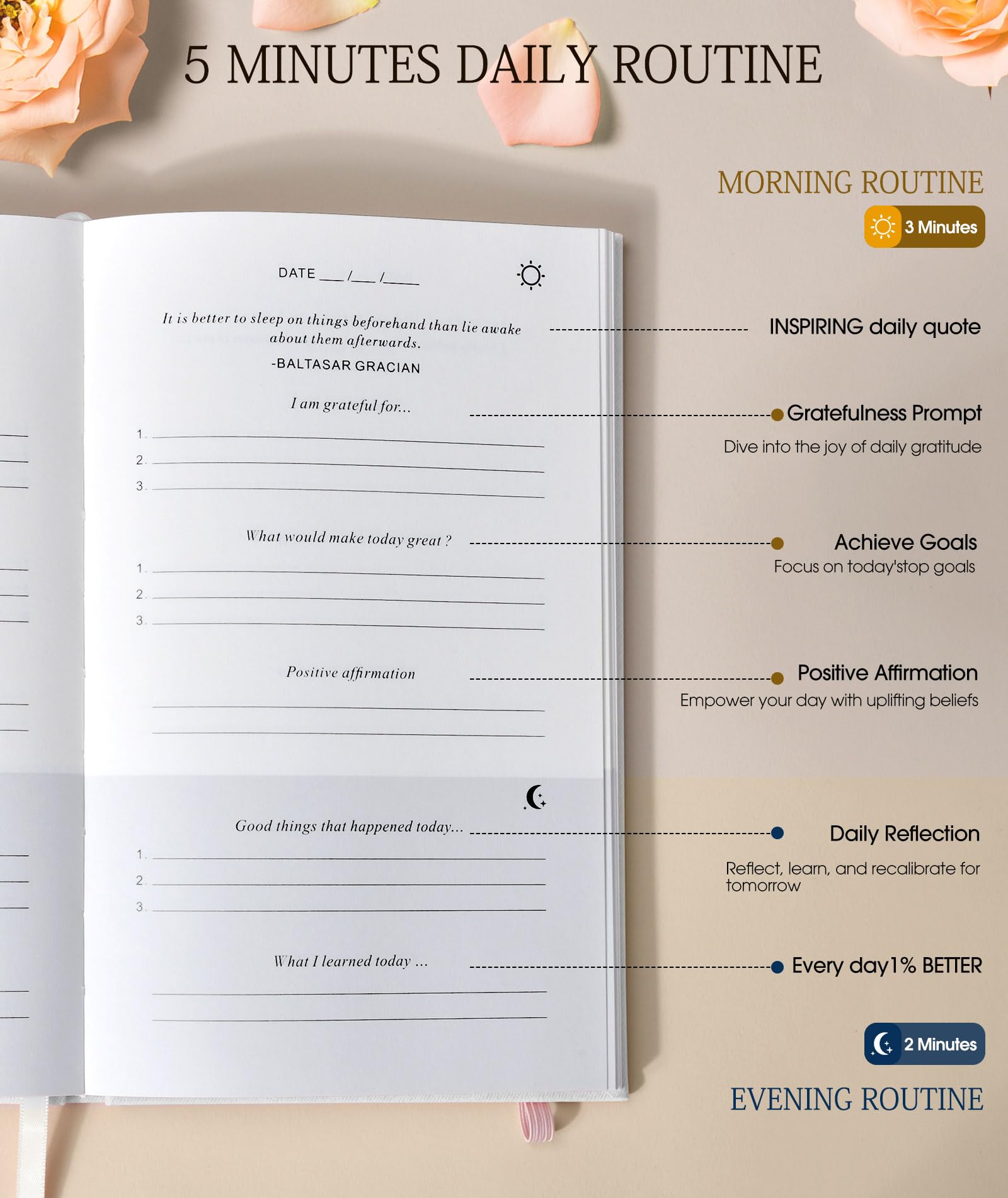 Gratitude Journal Notebook for Women, Guided Journal with Prompts, White Daily Gratitude Journal for Happiness, Affirmation, Mindfulness Through Daily Reflections Journal(8.5‘’x5.5‘’)