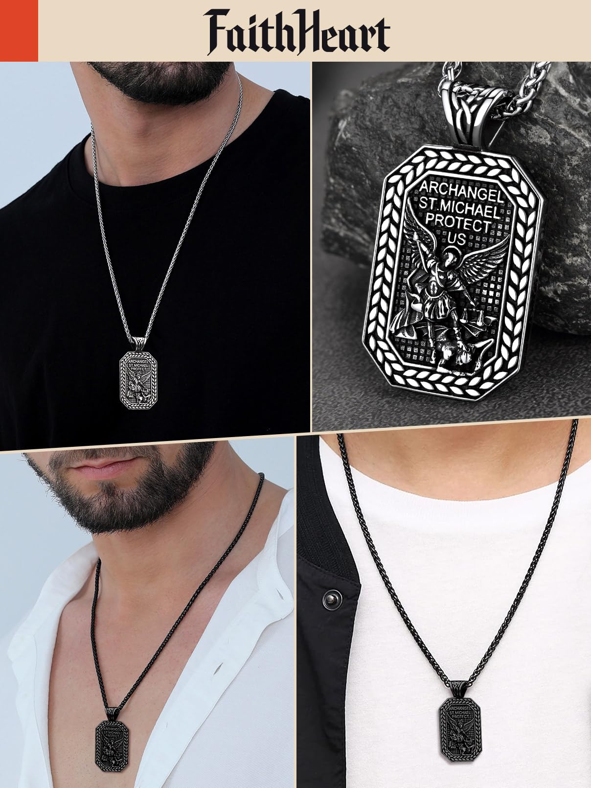 FaithHeart St. Michael Medal Necklace Catholic Dog Tag Pendant Masculine Protective Jewelry High Polished Tarnish Resistant