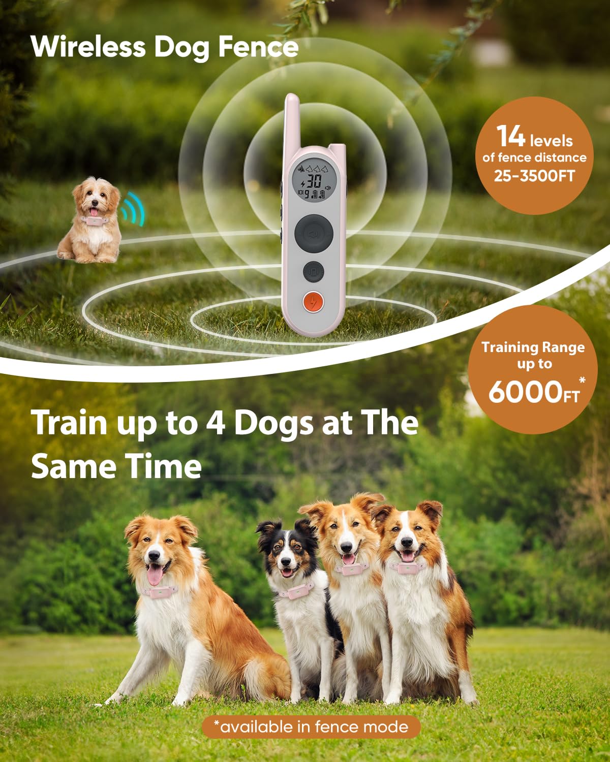 Htcuto Wireless Dog Fence System for 2 Dogs 2 in 1 Electric Fences for Dogs Training Collar with Remote Radius Waterproof Pet Outdoor Containment System Perimeter Collar Wireless Fence with 2 Collars