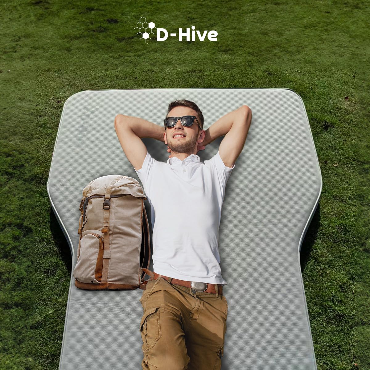 D-Hive Camping Mattress - Compatible with Tesla Model Y, 4.5" Extra Thick Self-Inflating Air Mattress, Self-Inflating Sleeping Pad Car Mattress, Solid Foam for All-Seasons, Fits SUVs incl Pump
