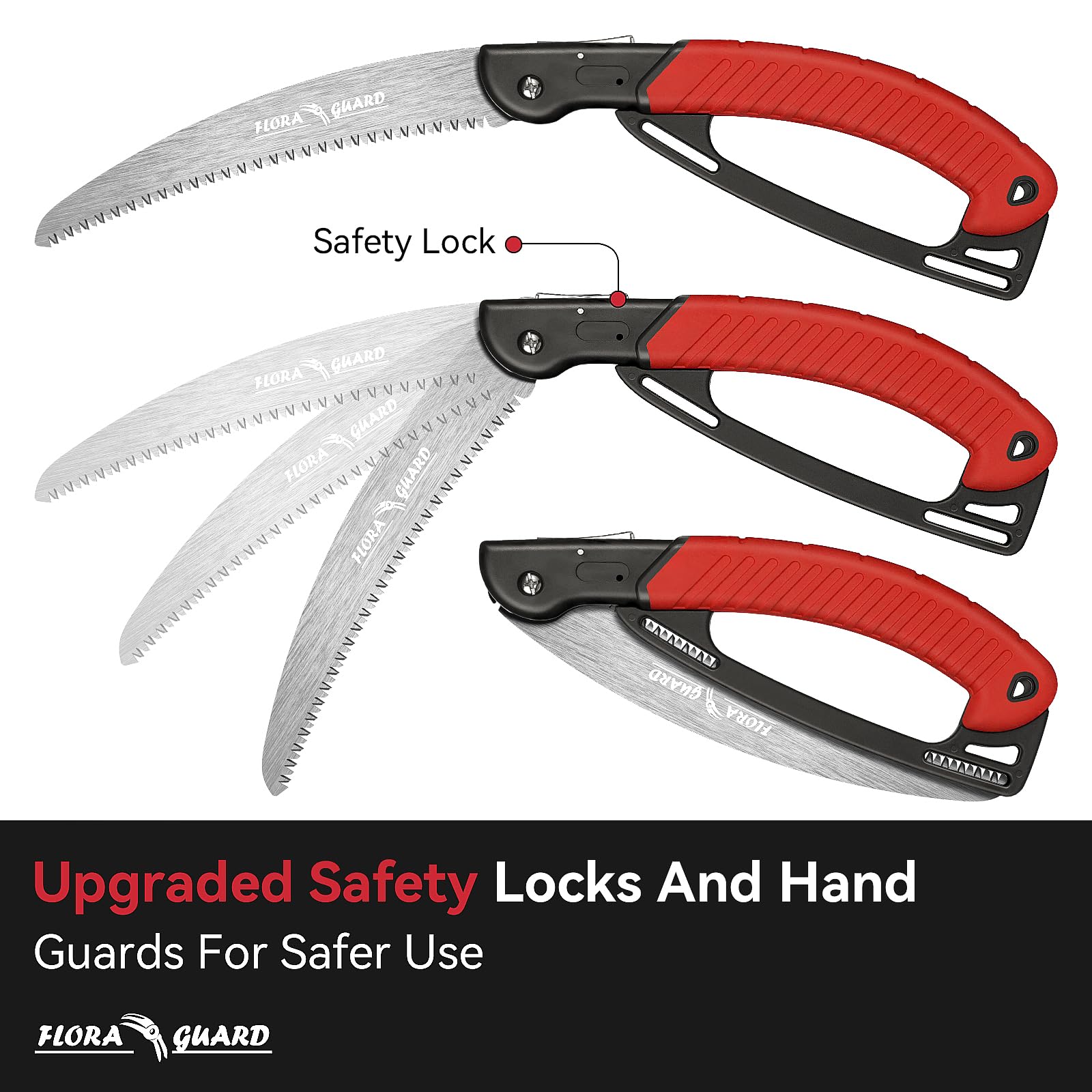 FLORA GUARD 10-Inch Folding Hand Saw, Heavy Duty Pruning Saw with Multi-Level Razer Teeth for Wood Cutting, Tree Trimming, Professional Camping Gardening Tools