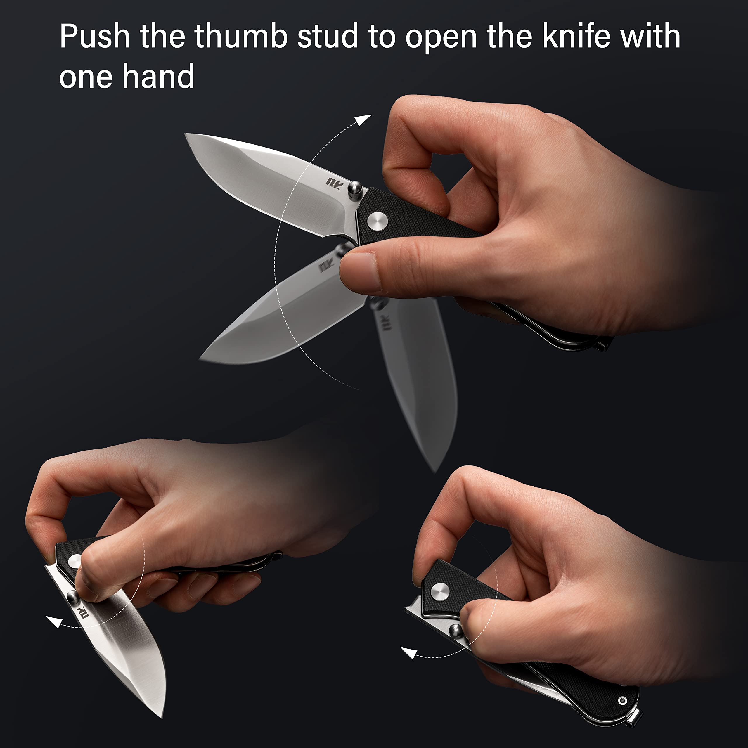 NUKNIVES S13 Kumpanter Folding Pocket Knife with 2.9'' D2 Blade, Liner Lock EDC Knife with Thumb Stud Opener, Caming Hiking Pocket Knife for Men Women