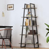 GarveeHome 5 Tier Ladder Bookshelf, Narrow Open Book Shelf, Tall Standing Bookcase with Steel Frame, Industrial Ladder Storage Shelves for Living Room, Bedroom and Kitchen, Light Yellow Wood Grain