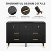 DWVO Black Dresser,7 Drawer Dresser with Wide Drawers and Gold Metal Handles, Wood Dressers & Chest of Hallway, Entryway