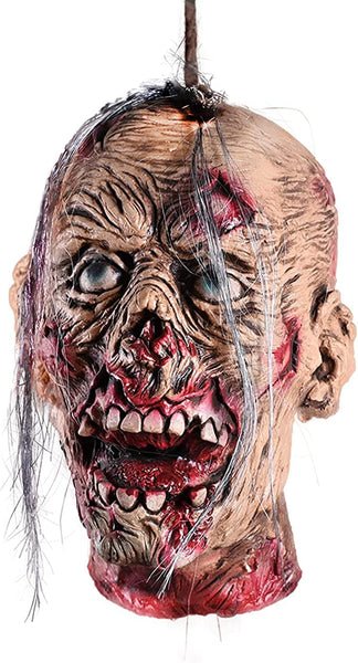 Halloween Decoration Props, Scary Hanging Severed Head Life-Size Bloody Latex Zombie Head for Halloween Party Indoor Outdoor Bar Haunted House Decor