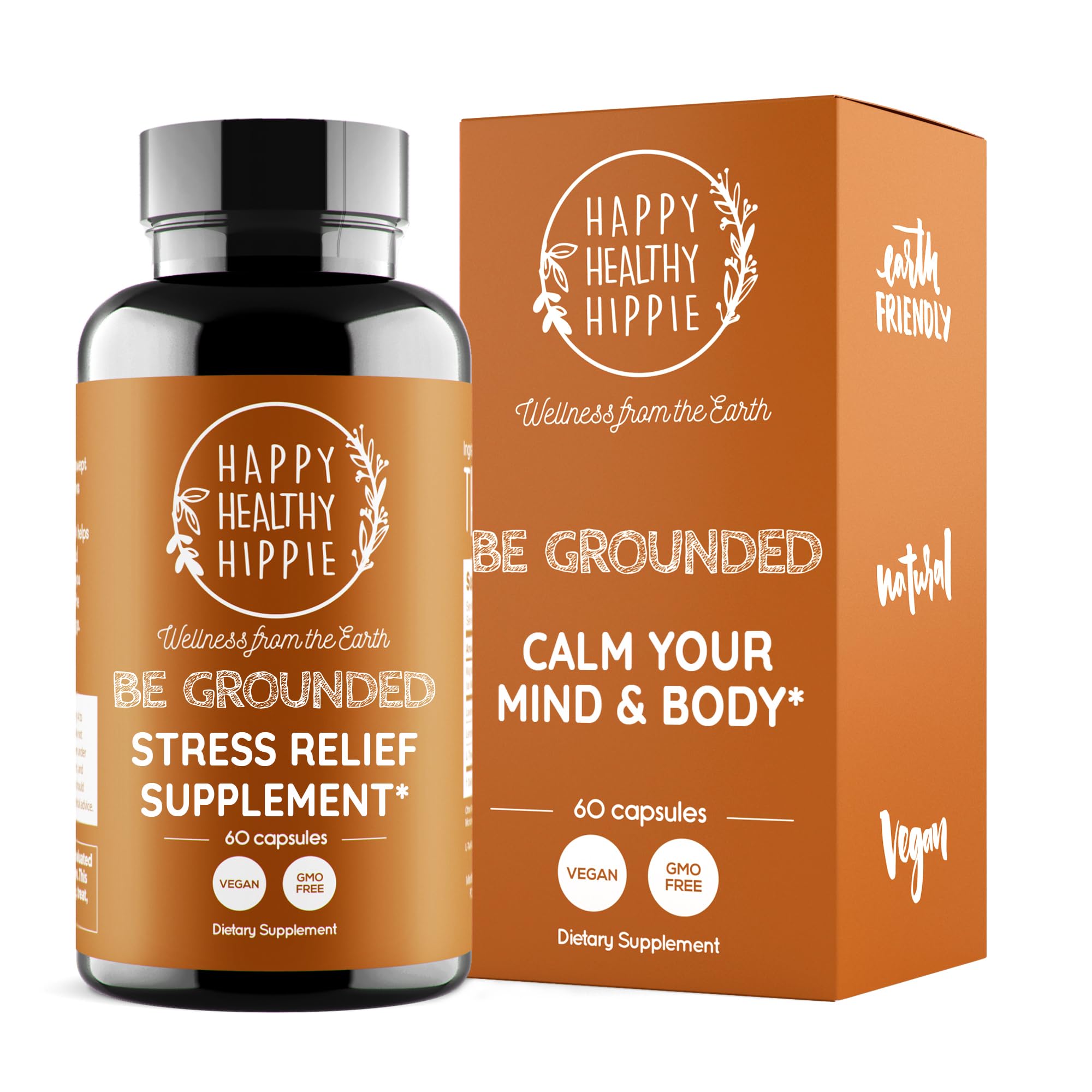 Happy Healthy Hippie Be Grounded Stress Relief Supplement – Lavender Pills | Promotes Calmness & Relaxation | Quick Acting | Magnesium Glycinate 100mg, L Theanine, Lemon Balm Leaf, | Herbal, 60 Ct