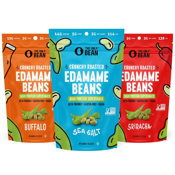 The Only Bean Crunchy Dry Roasted Edamame Beans (Variety Pack), Low Carb Keto Healthy Snacks For Adults and Kids, Fiber Protein Snacks, Diabetic Snacks, 4 oz (3 Pack)