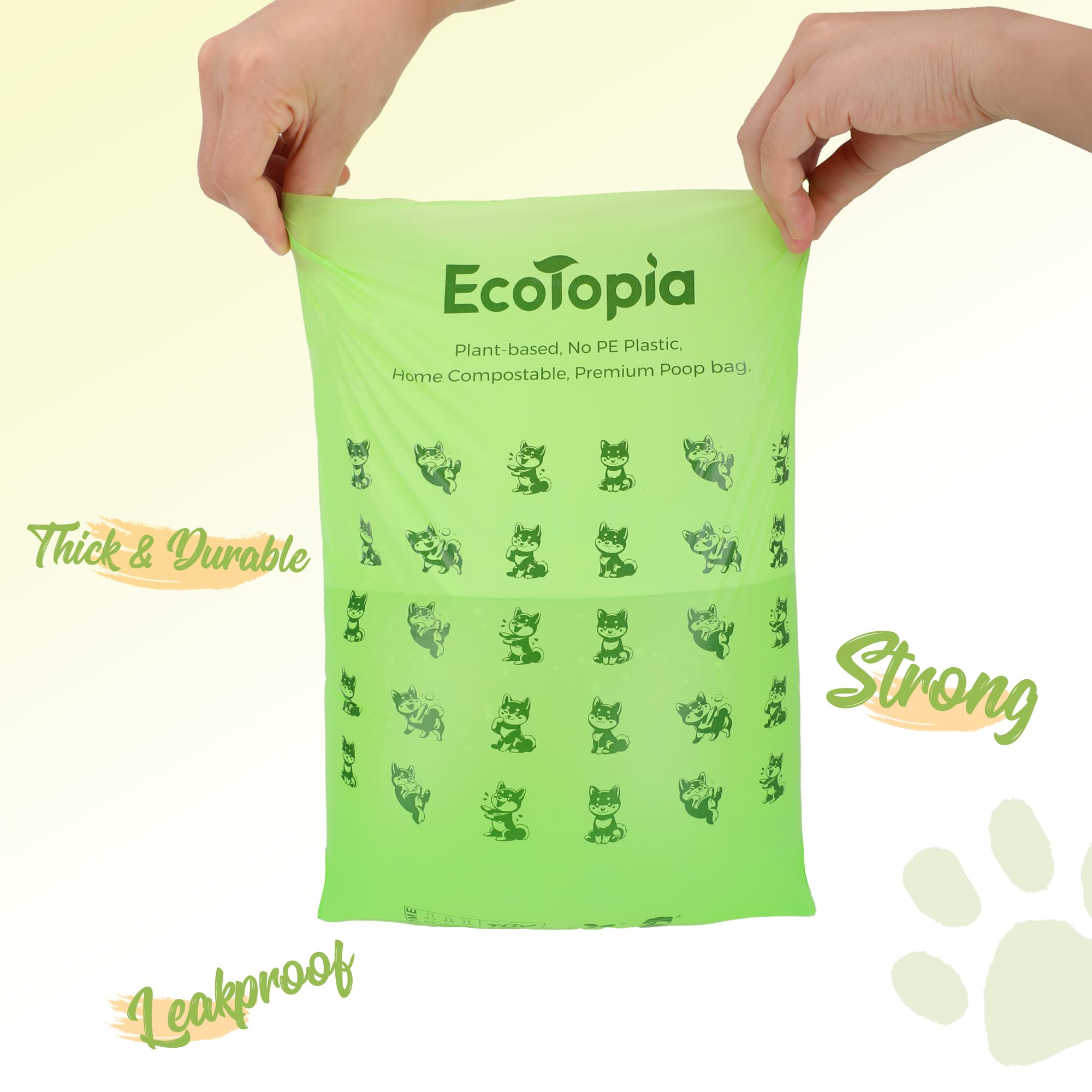 Tear-Free Dog Poop Bags Rolls and Recyclable Poop Bags Dispenser, ASTM D6400 & EN 13432 Compliant Dog Waste Bags,Extra Thick&Leakproof,240Bags,Light Green