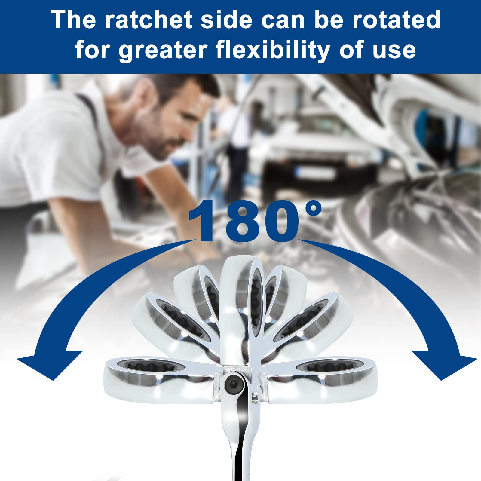 Ratcheting Combination Wrench Industrial Grade Cr-V Steel Gear (B-16Pcs Set)