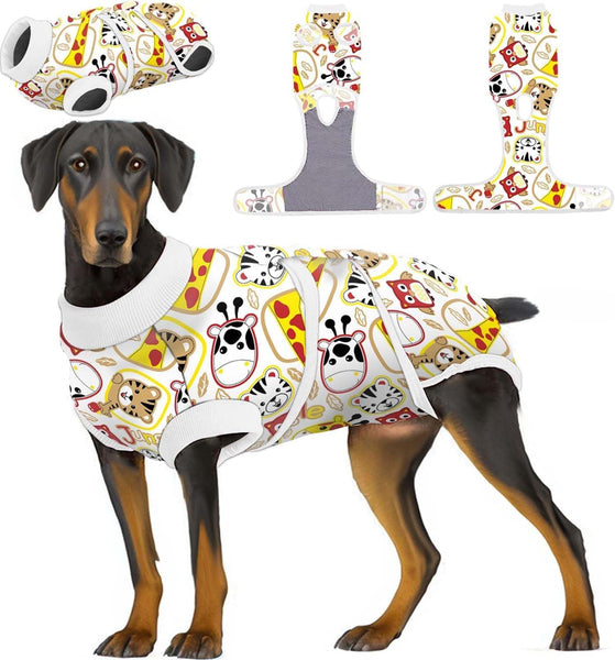 PetWarm Dog Recovery Suit, Surgery Suit for Dogs, Onesie for Dogs, Dog Surgery Recovery Suit Soft, Spay Neuter Bodysuit for Abdominal Affected Areas Sensitive Skin Areas, Zoo Pattern, Red White, XL