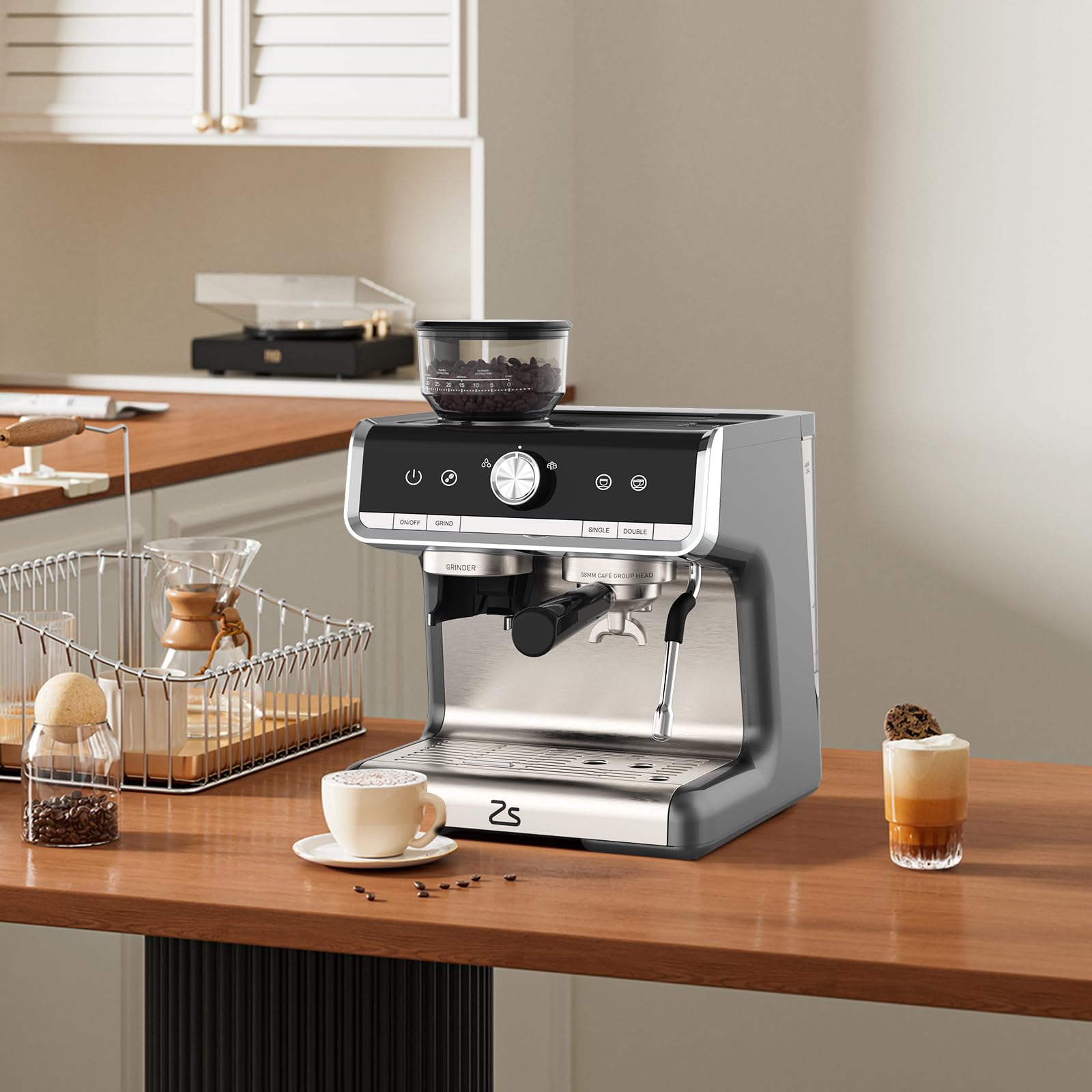 Garvee Espresso Coffee Machine with Grinder, 20 Bar Semi-Automatic Espresso Maker with Milk Frother Steamer Wand for Cappuccino, Latte, Macchiato, 2.8 L Water Tank, PID Temperature Control