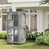 Outdoor Cat Enclosure On Wheels, 68'' Window Catio Kitty House with Weatherproof Roof, 4 Platforms, Resting Box and Scratch Post, Portable Cat Playpen Feral Cats Shelter Grey