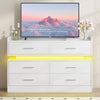 DWVO 6 Drawer Dresser with LED Light, Modern Dresser Chest of Drawers for Closet, Wide Drawer Organizer Cabinet with Top Storage Shelf, White