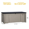 DWVO Outdoor Louver Storage Deck Box w/120 Gallon Capacity, Large Storage Box for Outdoor Pillows, Garden Tools and Pool Supplies, Resin, Waterproof, Lockable (Black & Brown)
