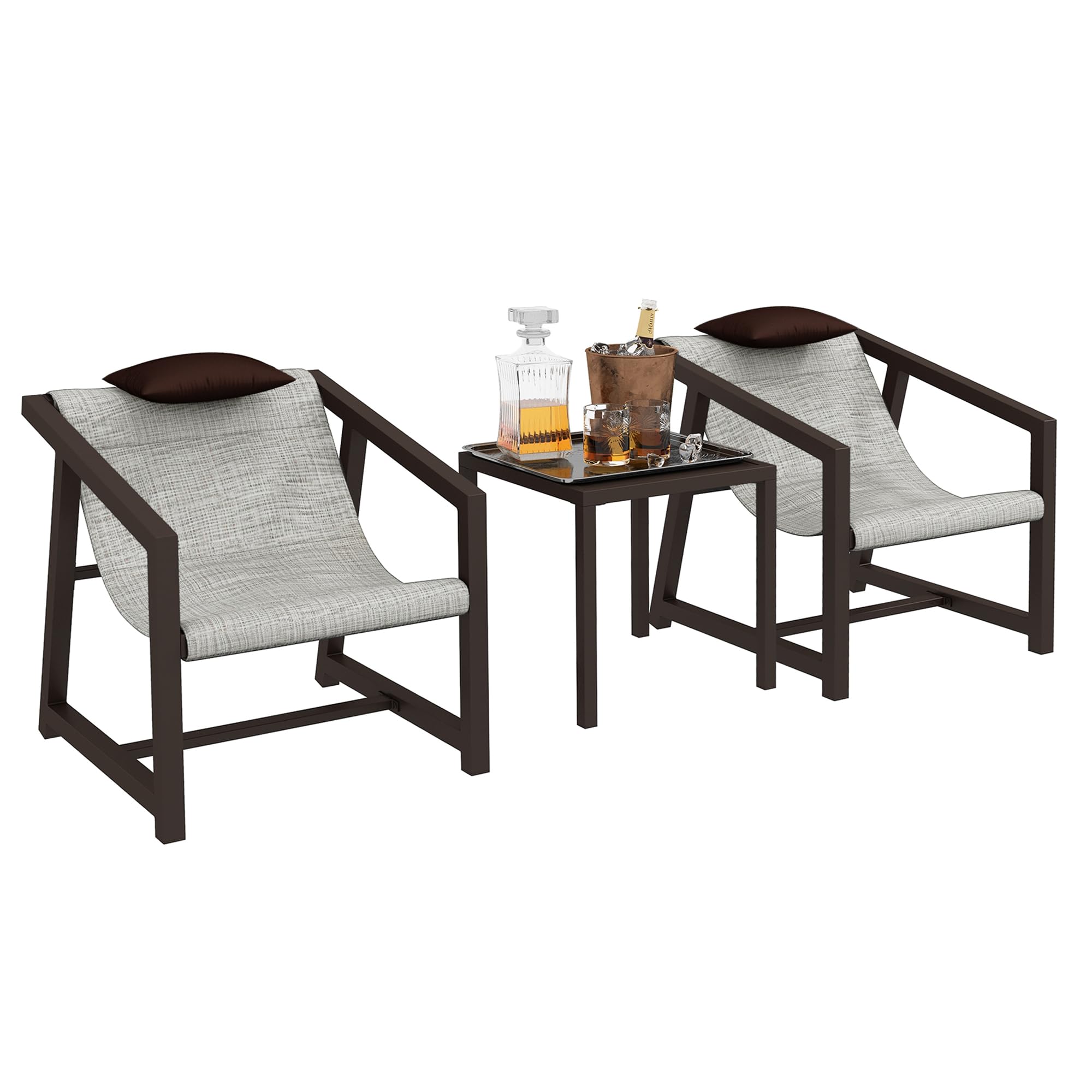DWVO 3 Pieces Patio Conversation Bistro Set, Textile Patio Furniture Set with Side Table & Headrest Pillows, Outdoor Sectional Sofa for Patio, Balcony, Backyard, Garden, Poolside