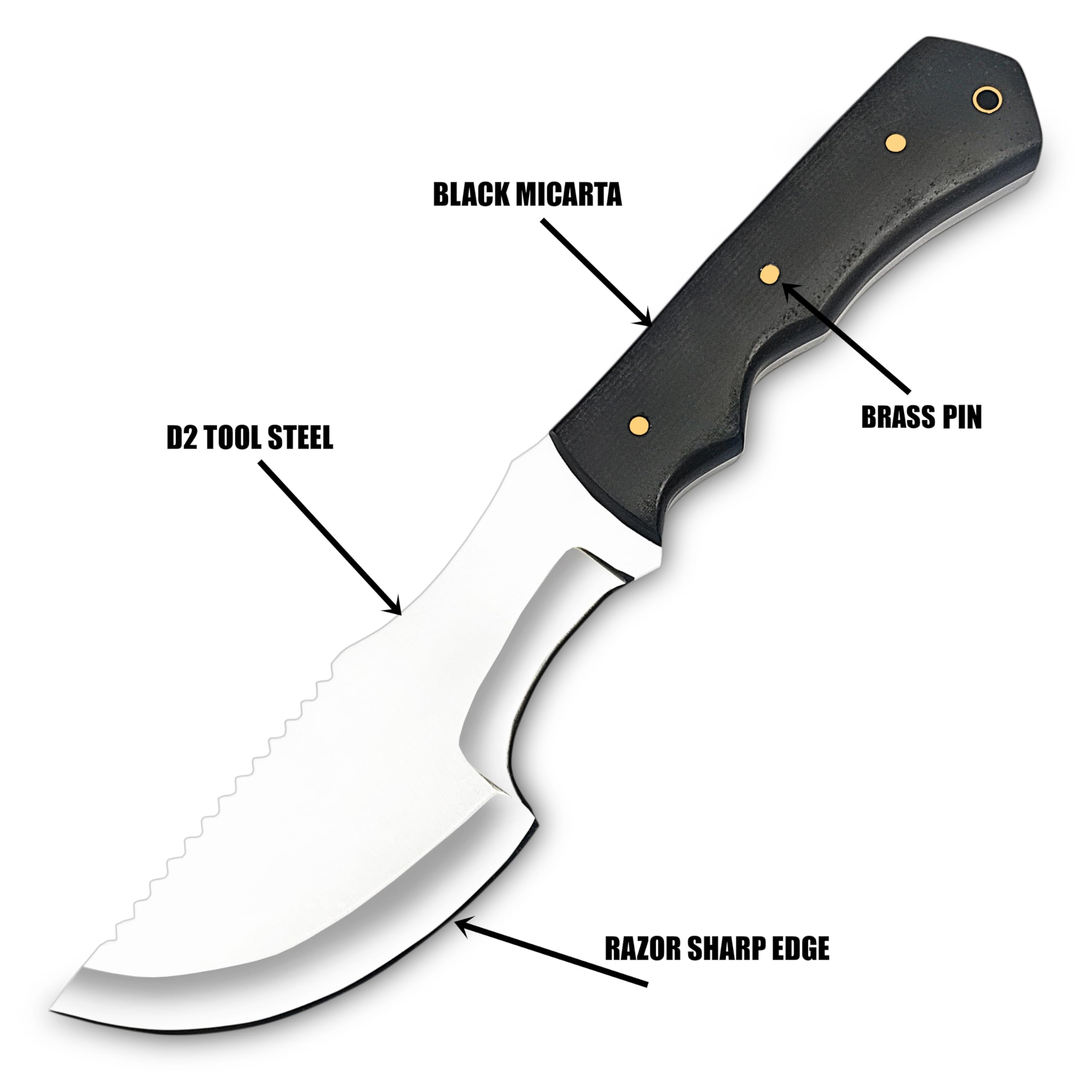 WARIVO KNIFE D2 Steel Tracker Knife 12 Inch Fixed Blade Bushcraft Survival Knife Full Tang with Micarta Handle & Leather Sheath for Camping, Hunting, Outdoor Use