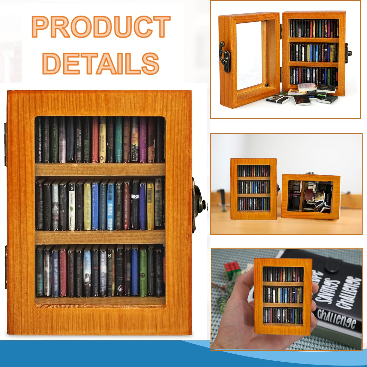 SIHPTO Anxiety Mini Bookshelf Ornament Small Bookshelf Miniature Library with 60pcs Mini Books，Miniature Bookshelf Decor Shake Away Your Anxiety，Home Decoration for Book Lovers (Brown)