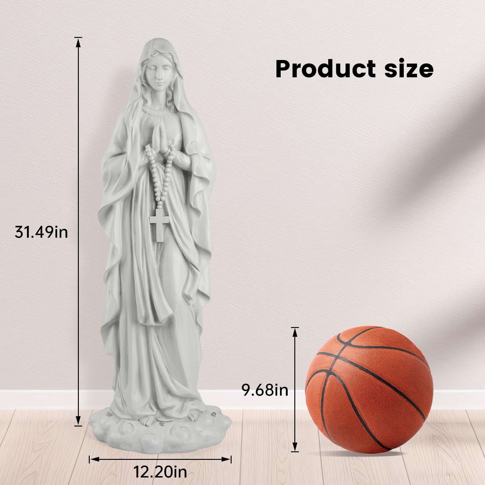 VChymm Virgin Mary Statue 31.49 Inch Religious Garden Statue Solar Mary Statue Outdoor Yard Patio Deck Home Entryway Hallway Sculpture